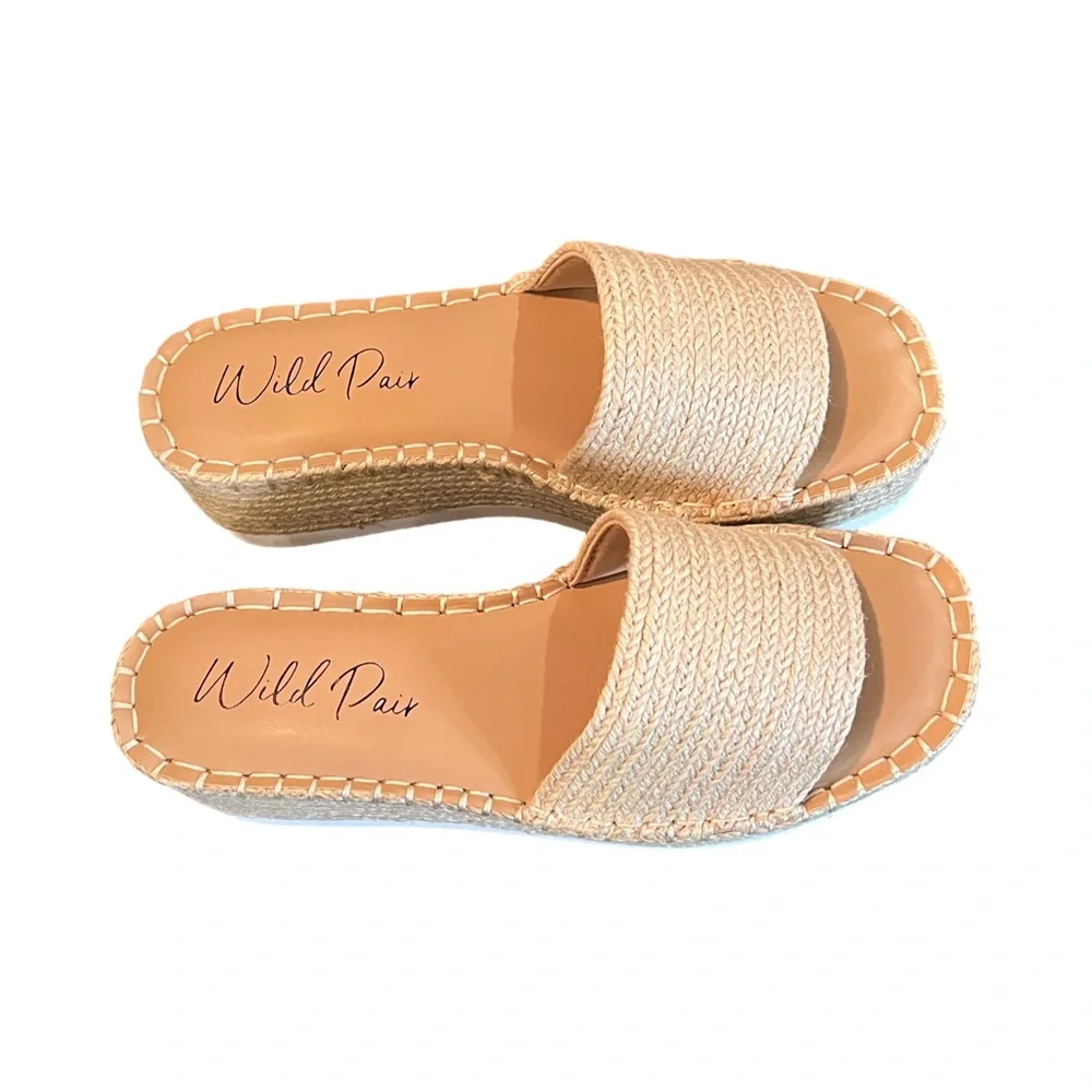 Wild Pair Shermer Slide Espadrille Platform Wedge Sandals Natural Jute Siz 7.5